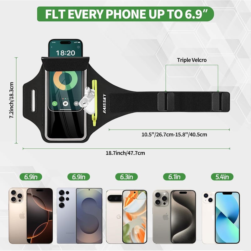 Kebrela Running Armband with Earphone Bag for iPhone 16/15/14 Max/Pro/Plus & Galaxy S20/S10, Touchscreen Compatible, Phone Holder for Running with Card Slot & Key Pockets, Fit Up to 6.9 Phone - Image 3